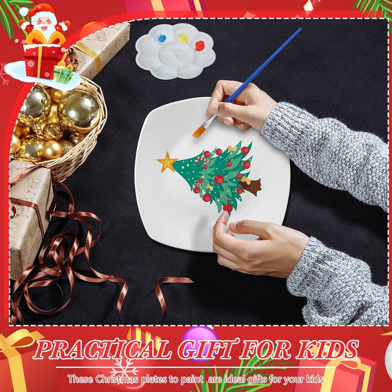 Affrolling Paint Your Own Porcelain Plates Ceramic Painting Kit Included 2 Pcs Porcelain Plates 2 Brushes 12 Paints 2 Stands Paint and 1 Pcs Color Palette, Pottery Kit for Adults(Square) - Image 5